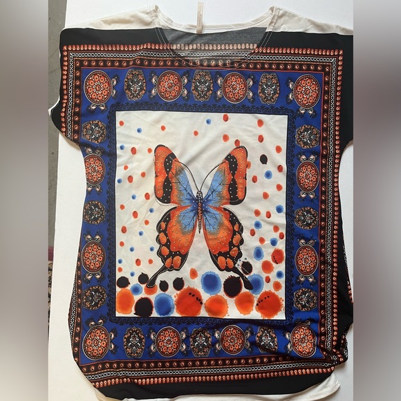 Colorful Butterfly Print blouse - embellished - Picture 3 of 4
